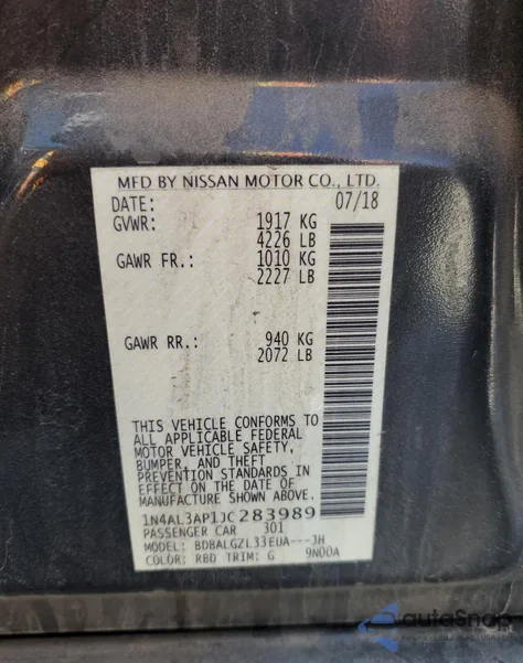 2018 Nissan Altima 2.5 from USA, damaged, VIN 1N4AL3AP1JC283989